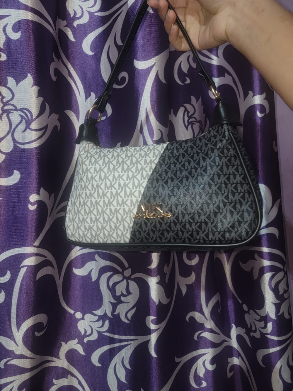 Michael Kors Two-Tone Black & White Monogram Shoulder Bag